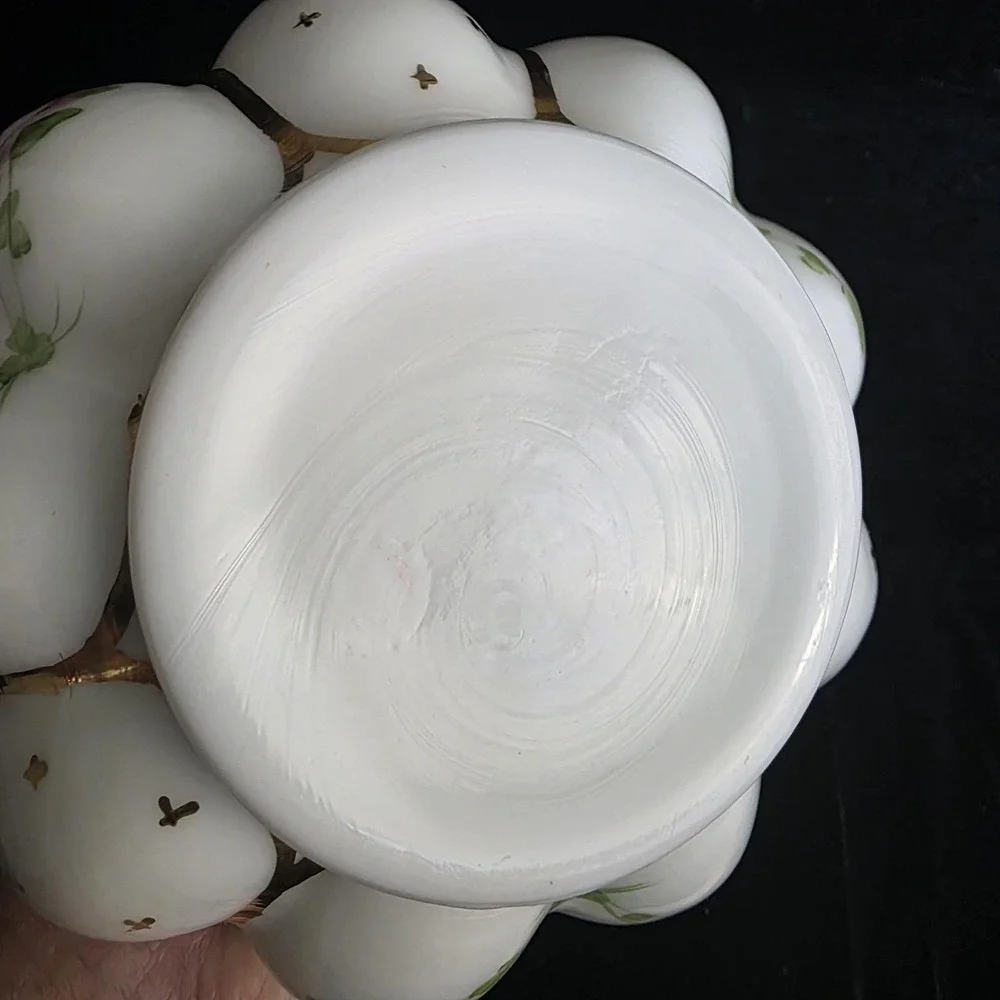 Fenton Hand Painted 1940's‎ Charleton Roses Bow Tie Melon Vase Gold Rim 8